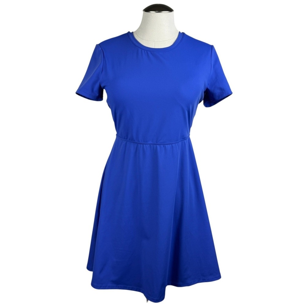 Halara Blue Cutout‎ Back Athleisure Mini Dress Short Sleeve Elastic Waist Medium
